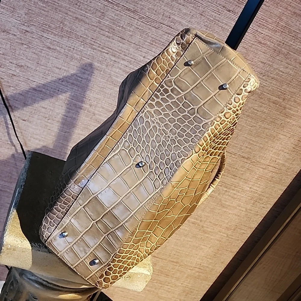 Furla Taupe Croc Embossed Leather Satchel